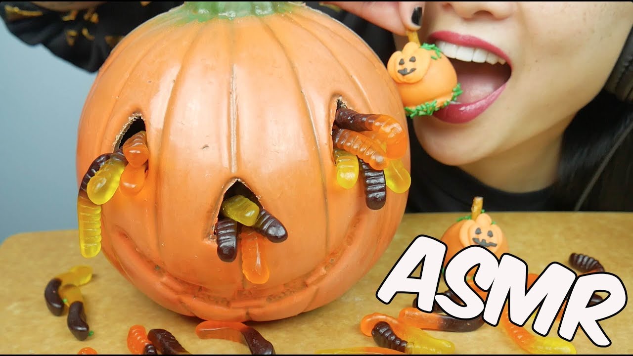 ASMR GIANT CHOCOLATE PUMPKIN + GUMMY WORMS (Eating Sounds) NO TALKING | SAS-ASMR