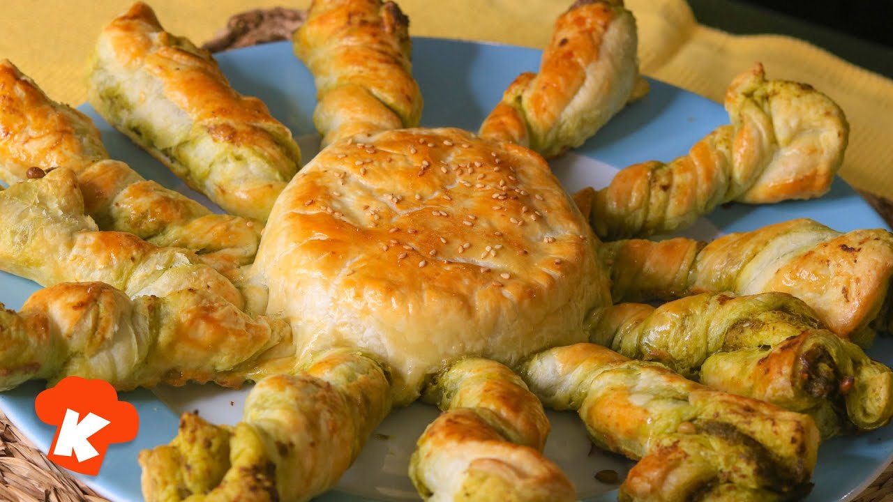 Como Hacer un Girasol de Hojaldre con Pesto y Queso un receta fácil y deliciosa 🧀