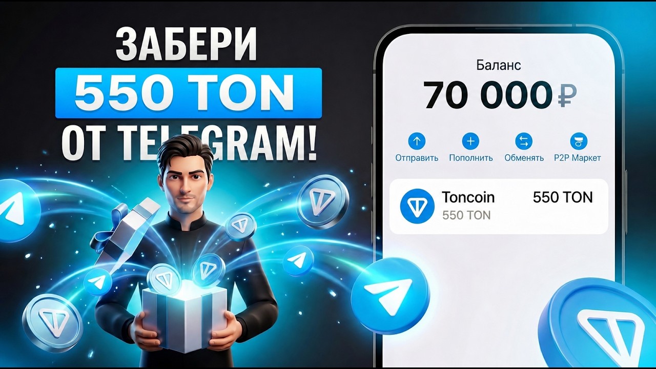 ТЕЛЕГРАМ РАЗДАЕТ 550 ТОН БЕСПЛАТНО? КАК ПОЛУЧИТЬ TON И ВЫВЕСТИ НА ЛЮБОЙ БАНК СНГ!