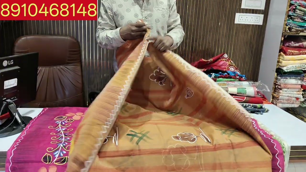 Handloom Kalankari Applique and Hand Painted saree 