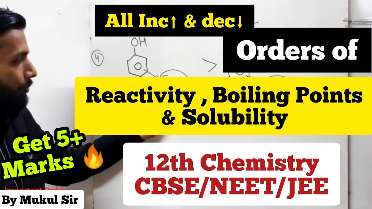 Organic Chemistry Important Orders #3 | Reactivity , Boiling Points Solubility | CBSE JEE NEET