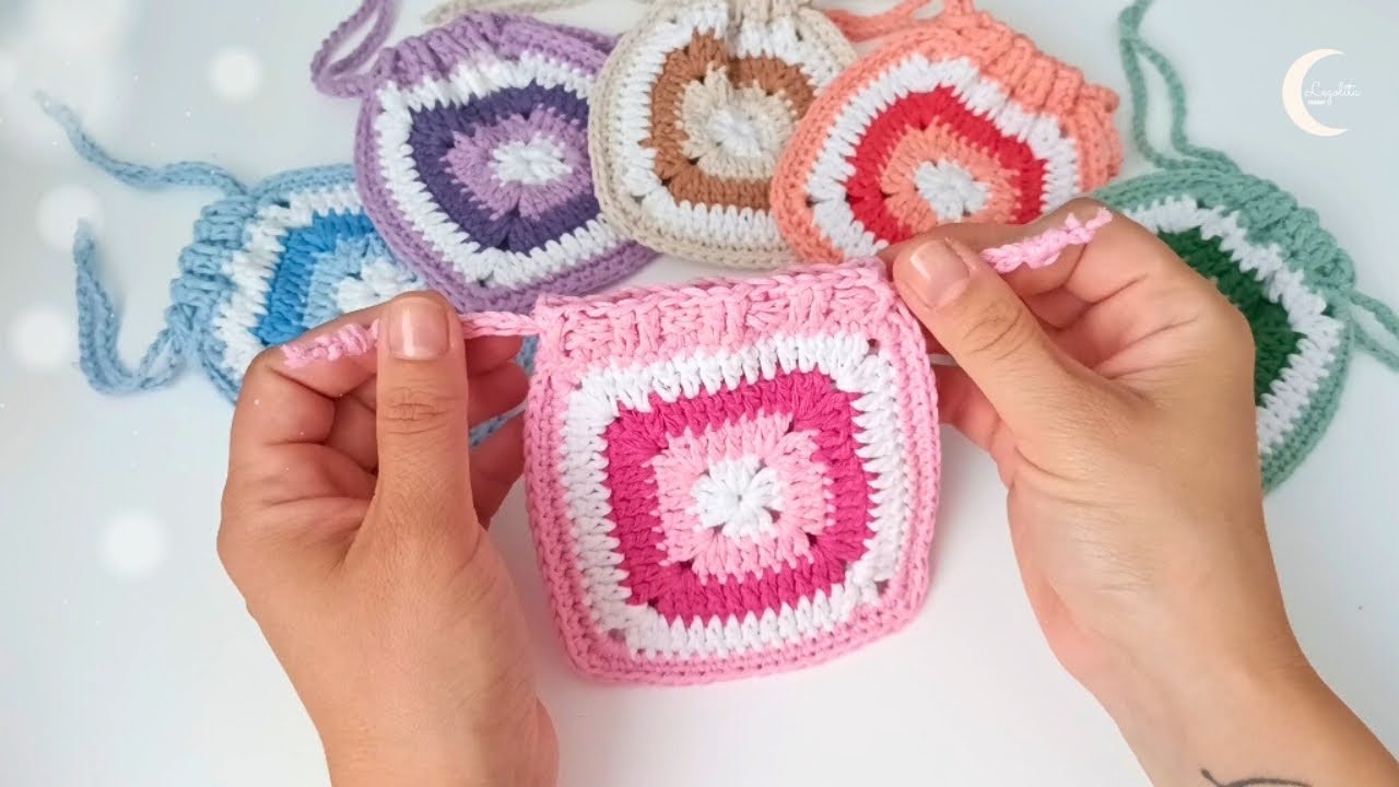 Crochet Drawstring Pouch Tutorial for Beginners | Granny Square Pouch