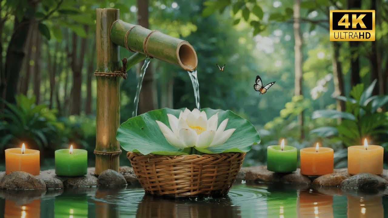 Bamboo Fountain Sound Meditation with Slow Relaxing Piano