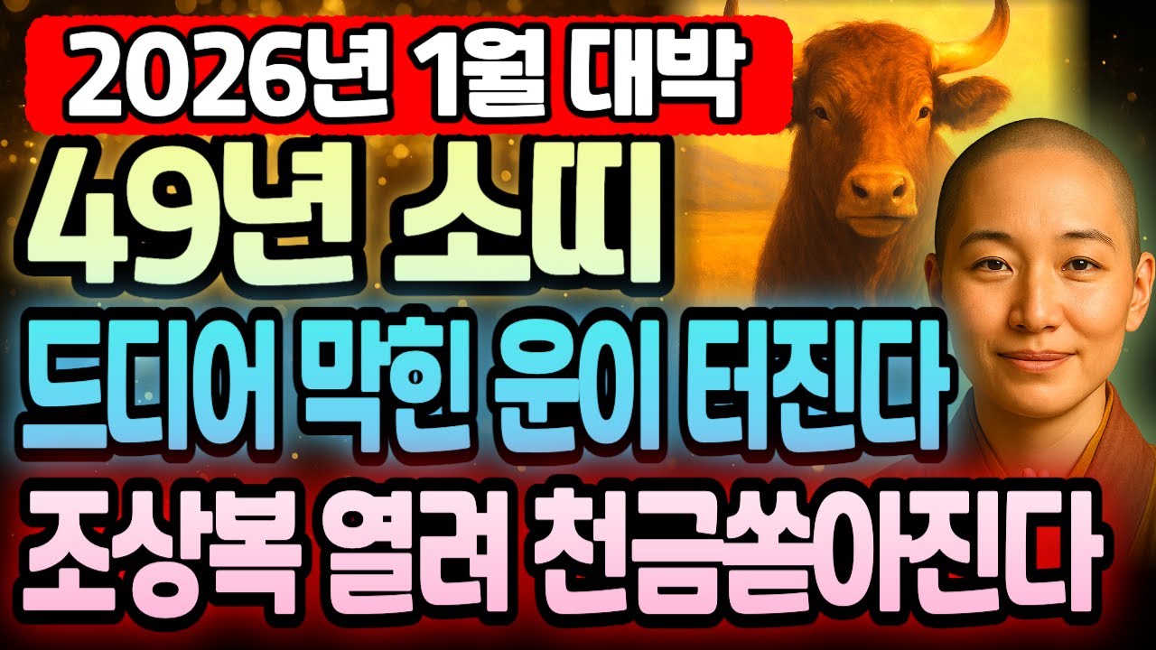 기다림 끝 복이 터진다! 소띠 77세 1949년 기축년생 2026년 1월 운세 병오년 새해 비로소 문서운 돈복 억만금 겹경사 천운