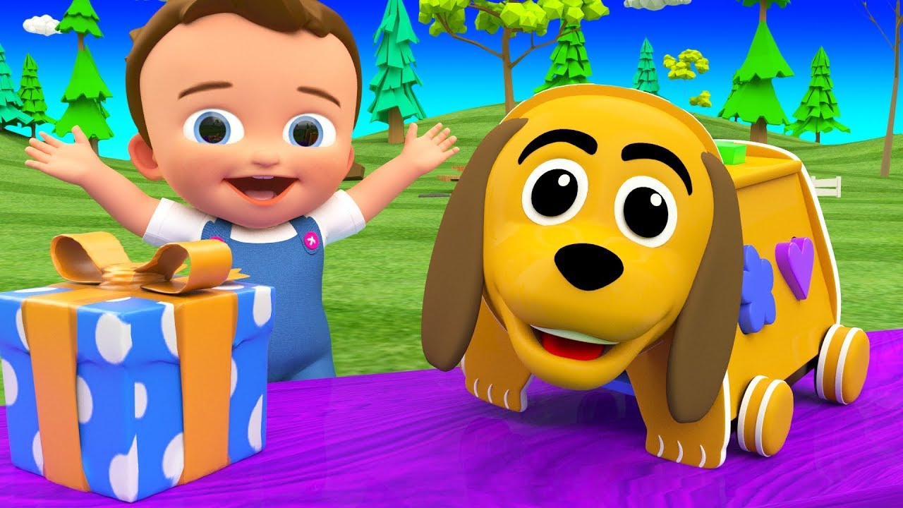 Learning Colors & Shapes for Children with Wooden Dog Cartoon Shapes Toy Set 3D Kids Educational