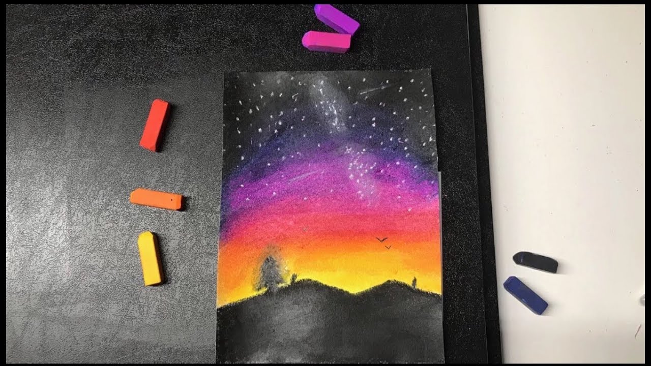 Drawing a Sunset Galaxy With Soft Pastels | Speed Draw
