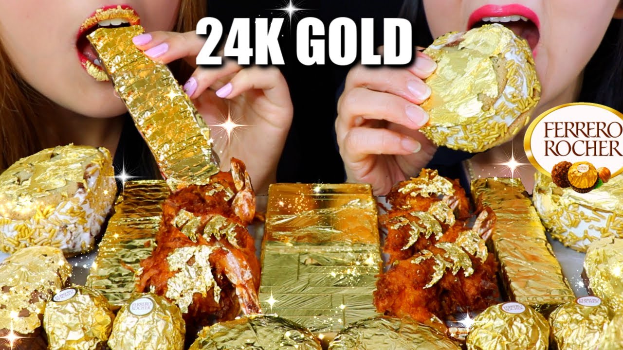 ASMR GOLD CHOCOLATE BARS, ICE CREAM, FRIED SHRIMP, CAKE 금 음식 리얼사운드 먹방 | Kim&Liz ASMR