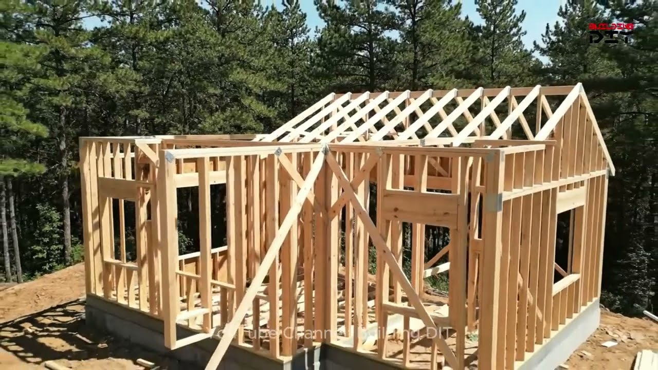 Cinematic Wooden Cabin Frame Tour: Pine Forest Carpentry 4K