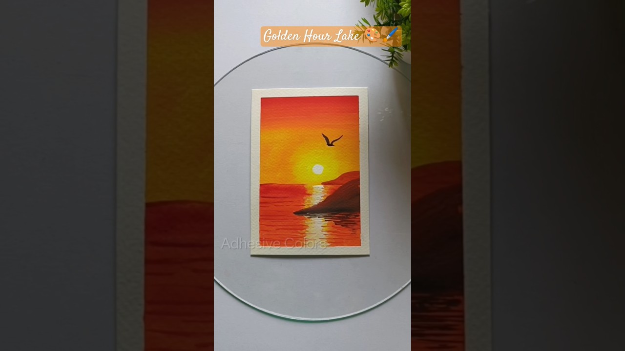 Golden Hour Lake🎨/Easy Art 🎨/#art​​​ #shorts​​​ #painting​​​ #trending​​​ #artshorts​​​ #aesthetic