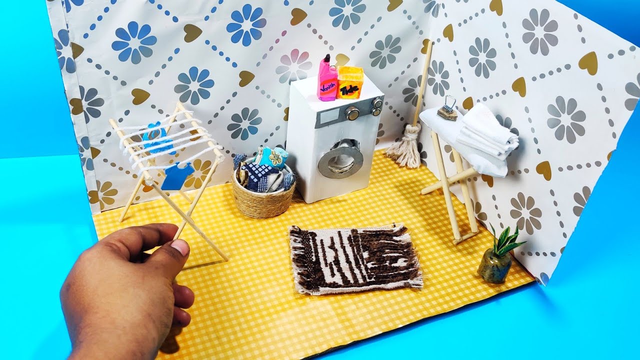DIY Miniature laundry room / miniature cardboard house / best out of waste / cut O crafts
