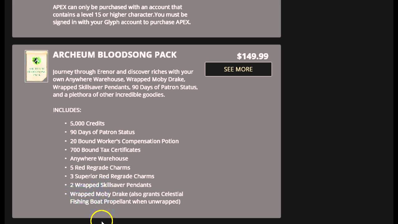 Archeage Bloodsong packs sale $150 moby drake red regrade