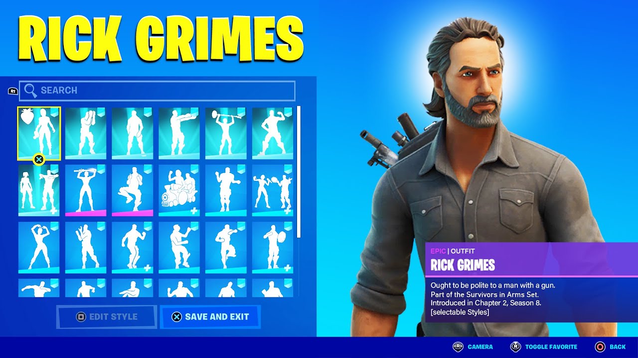 Rick Grimes Fortnite Skin Showcase With Best Dances & Emotes!
