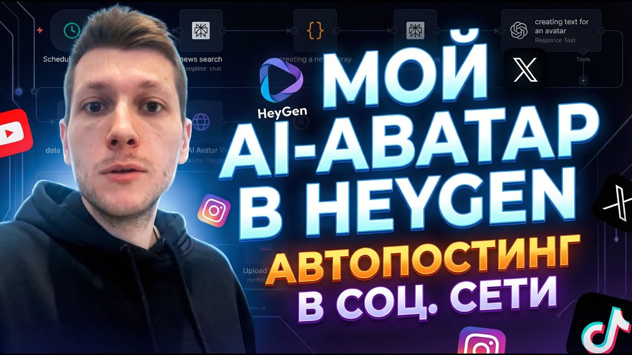 AI-Контент Завод на n8n: AI-аватар с вашим лицом в HeyGen + Автопостинг в соц. сети с Blotato