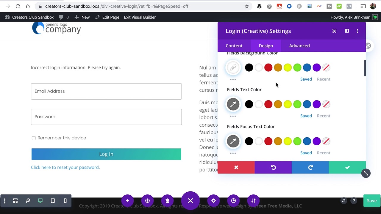 Divi Creative Login Demo