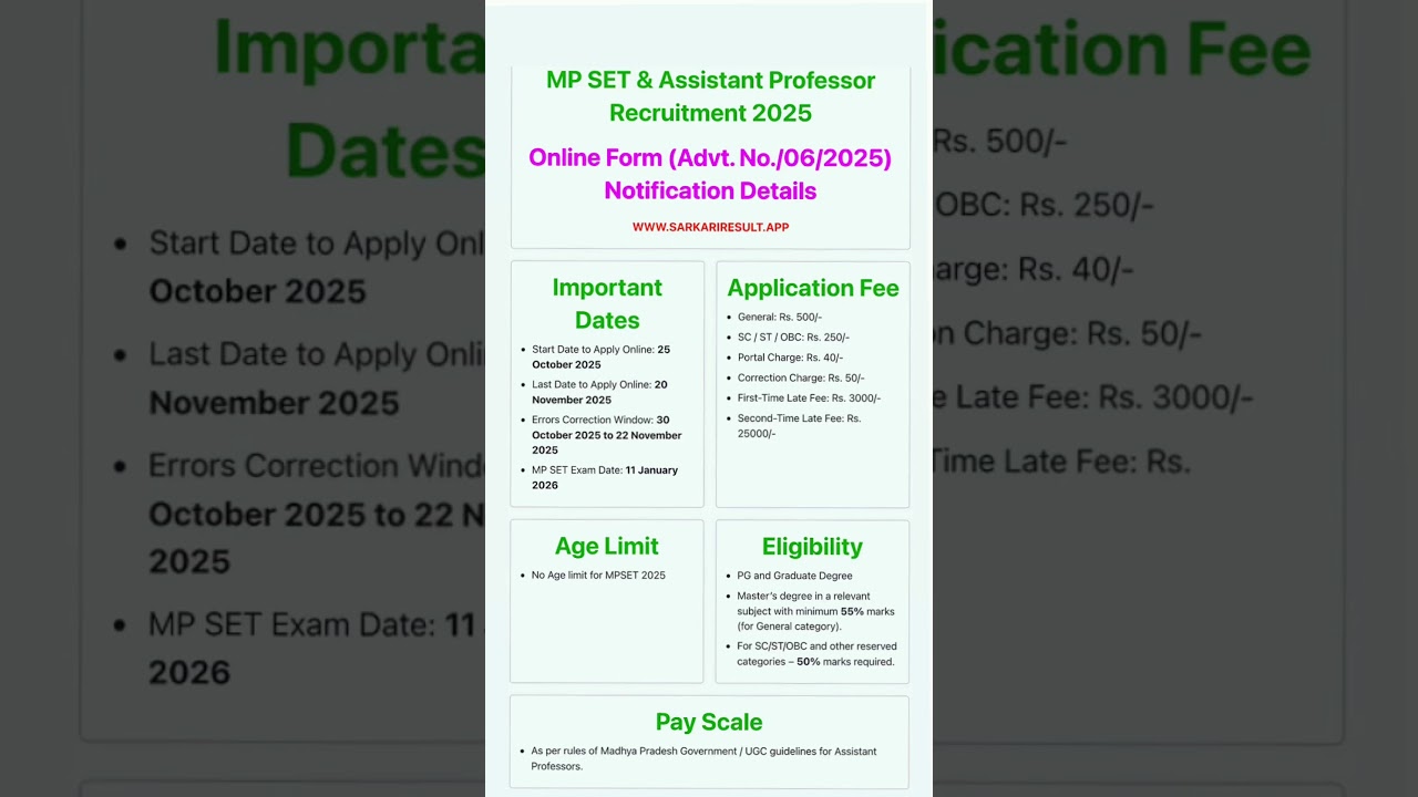 MP set 2025 notification/ mp set notification/mp set/mp tet 2025 notification