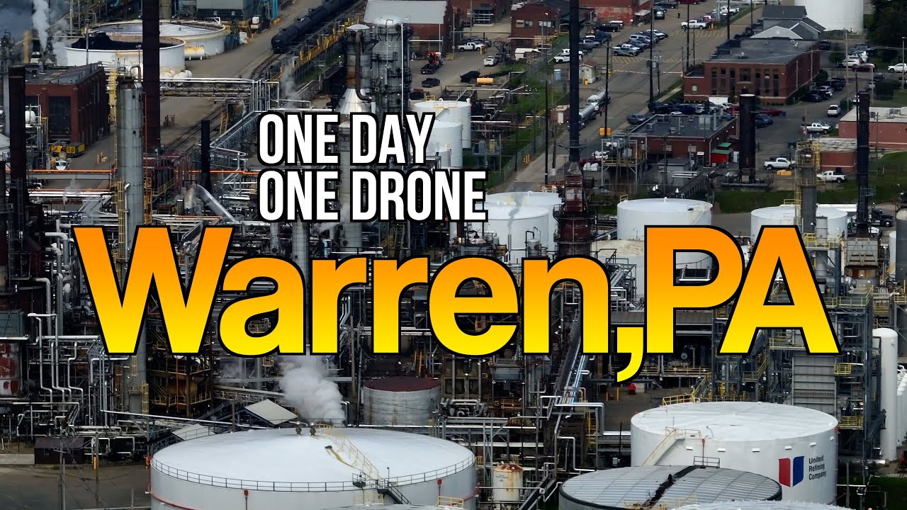 Warren, PA | Fly with me over Oil refinery and downtown