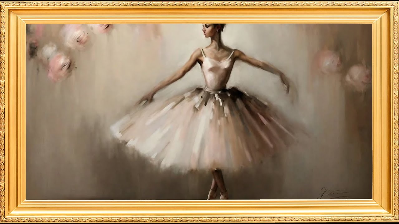 Ballerina's Grace golden frame vintage art tv watercolor minimalist abstract background wallpaper