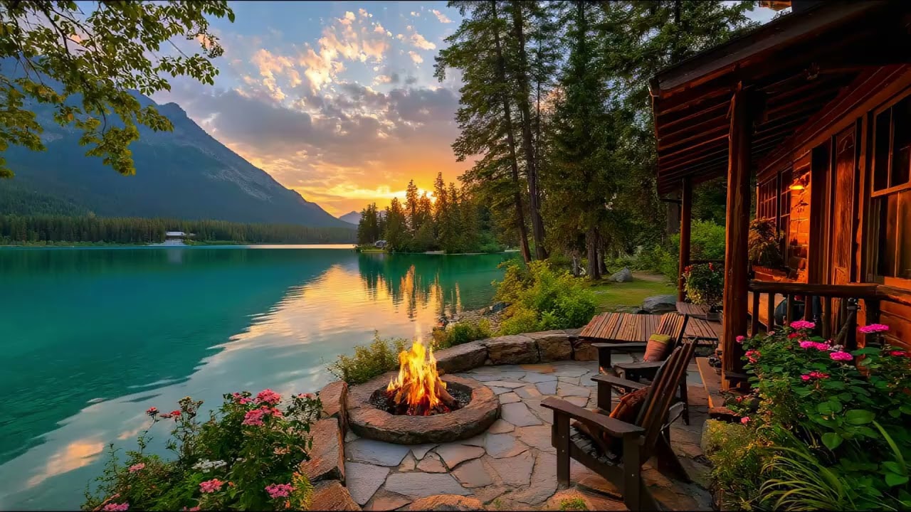 4K Lakeside Campfire Ambience 🔥 Bird Calls | Ultimate Nature Relaxation | Quiet Ambience
