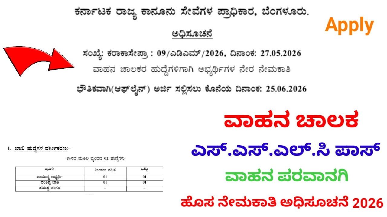 Karnataka Driver New Recruitment 2026| KSLSA New Recruitment 2026| #viralvideo #jobs 