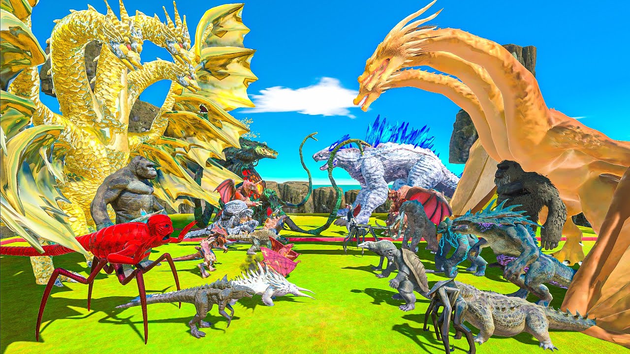 Team King Ghidorah x Kong + Destoroyah vs Itself - Animal Revolt Battle Simulator