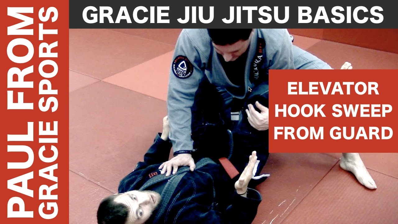 Gracie Jiu Jitsu Basics: how to do elevator hook sweep from closed guard.