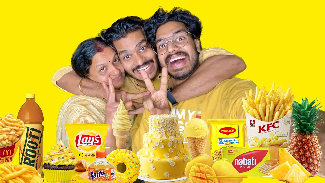 24 hours yellow colour food eating challenge💛