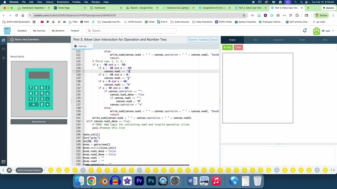 CodeHS Computer Science #904 Part 3: Allow User Interaction for Operation and Number Two