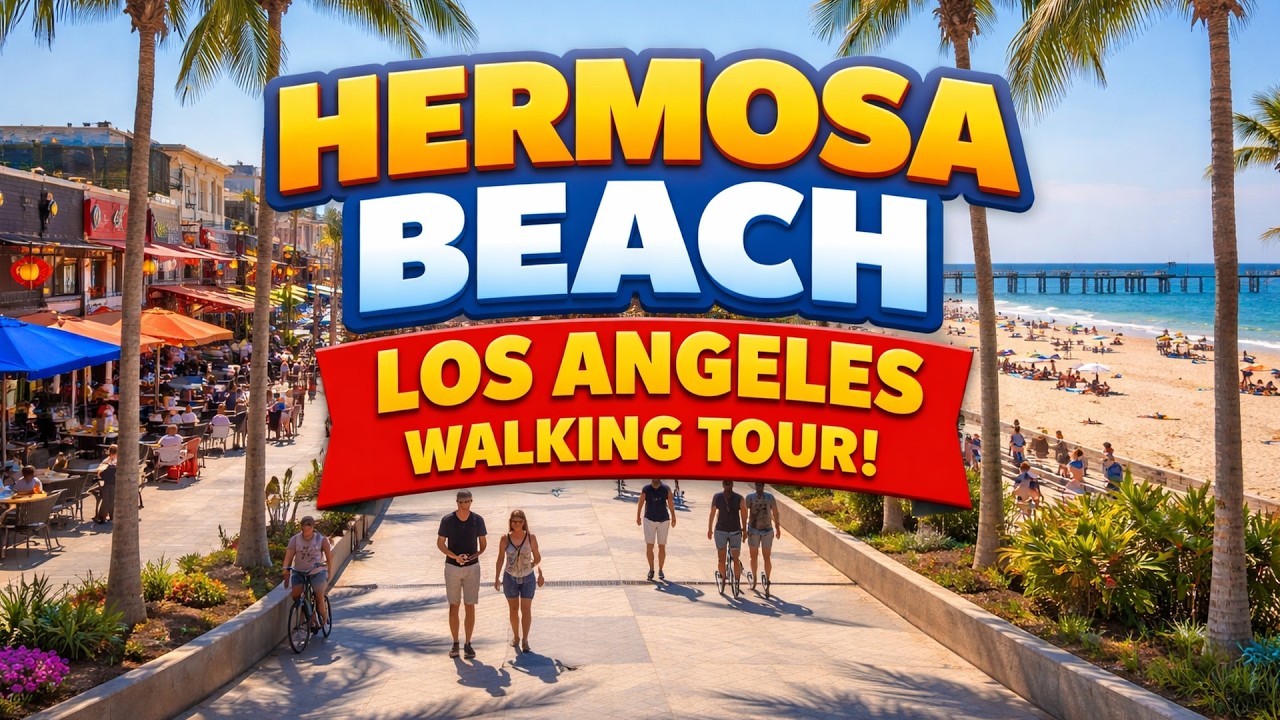 Hermosa Beach Walking Tour | Los Angeles The Strand | California Beach Virtual Walking Tour | 4K