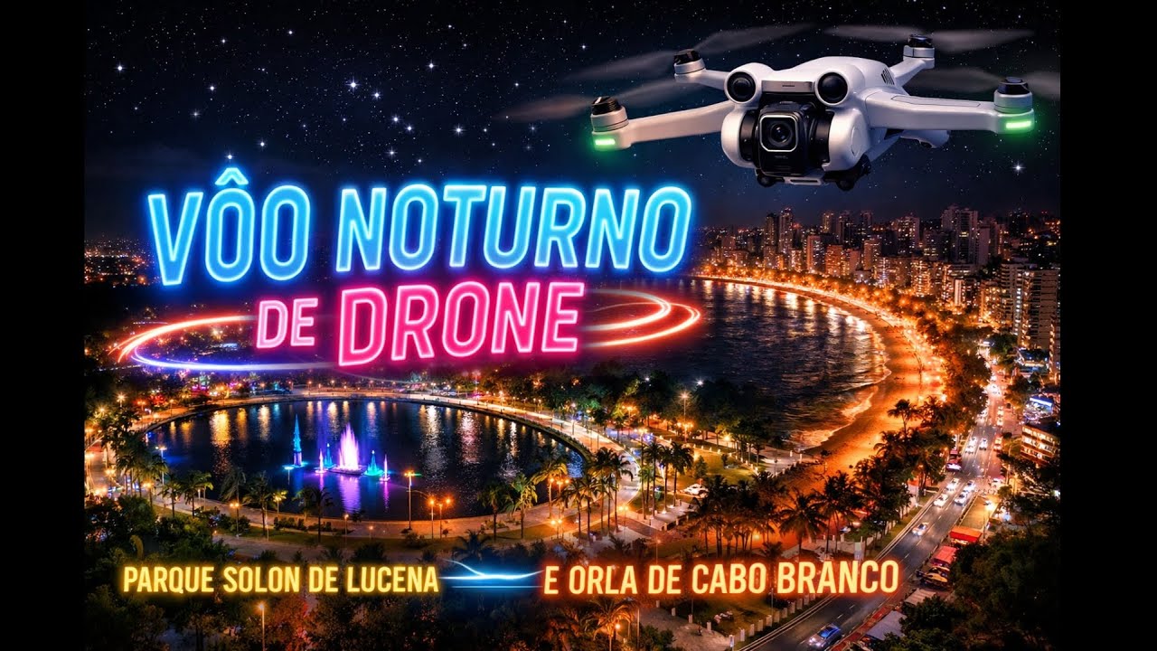 DO CENTRO AO MAR À NOITE 🌊🌃 | Pedal Noturno com Drone em João Pessoa/  Lagoa  || Cabo Branco