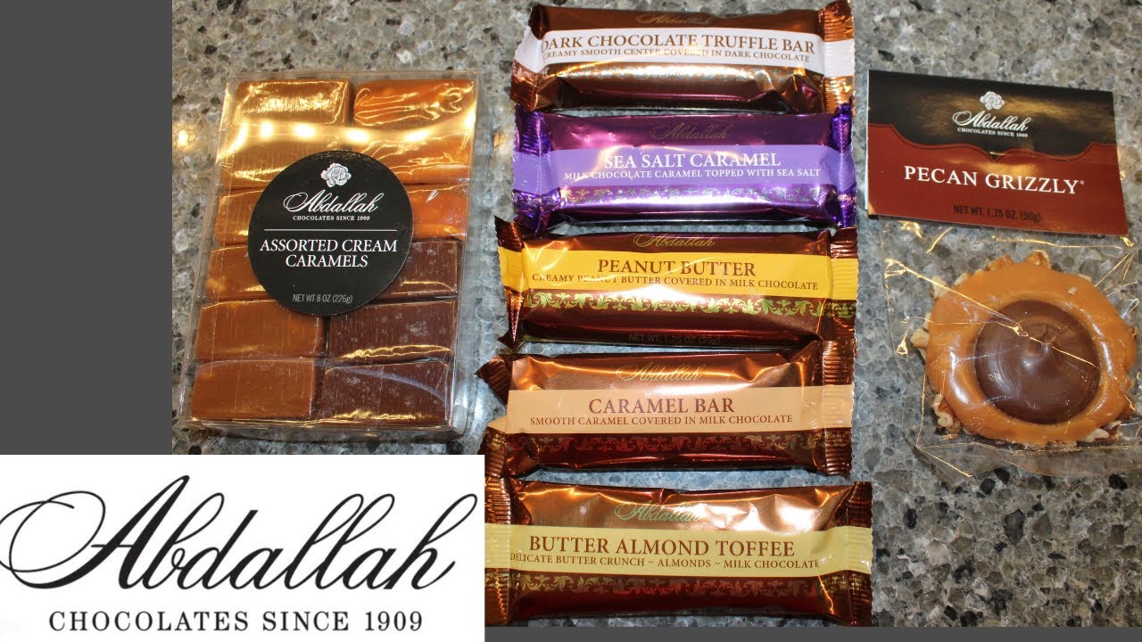 Abdallah Chocolates: Assorted Caramels (4 flavors), Candy Bars (5 flavors) & Pecan Grizzly Review