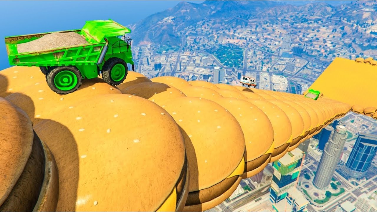 MEGA RAMPA DE HAMBURGUESAS 99.999 IMPOSIBLE !! GTA V ONLINE
