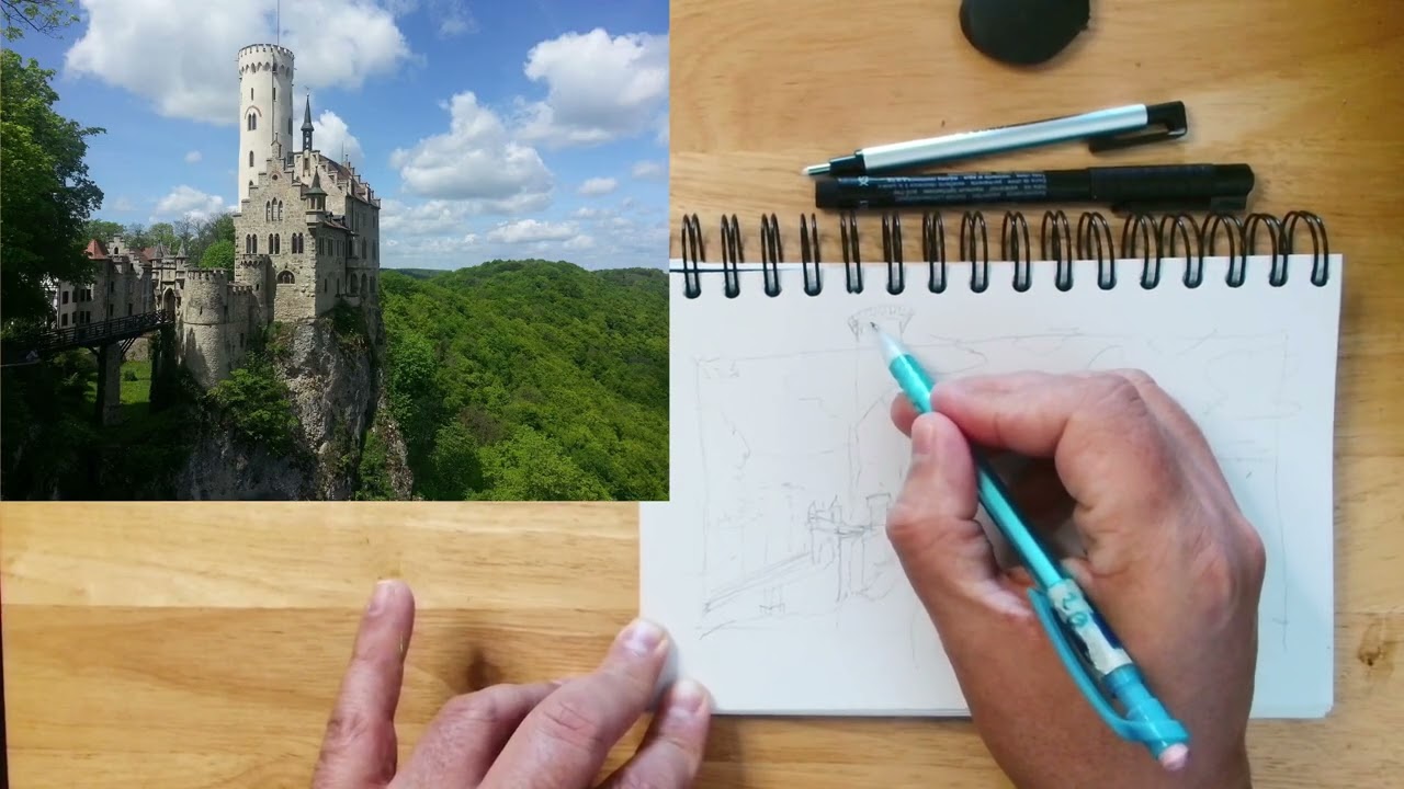 Let's Draw Together 04: Lichtenstein Castle, Germany. Lo Fi jams, company, background music,