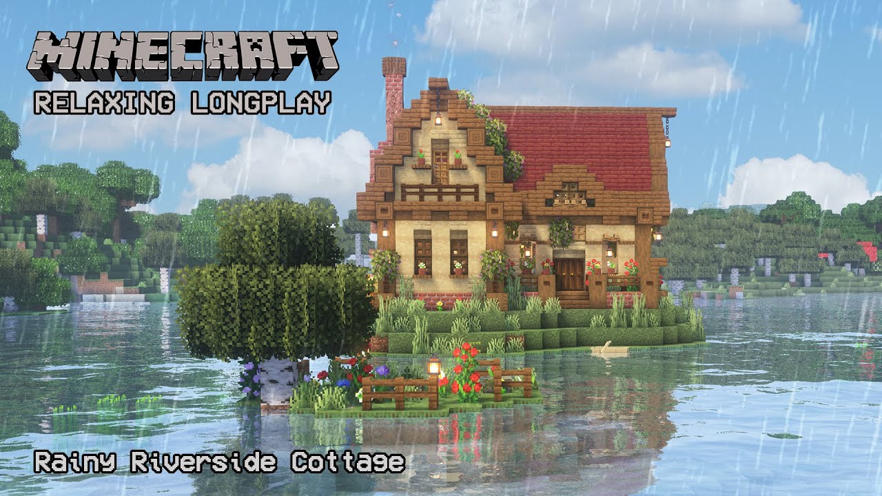 Minecraft Relaxing Longplay - Rainy Riverside - Cozy Cottage House (No Commentary) 1.19