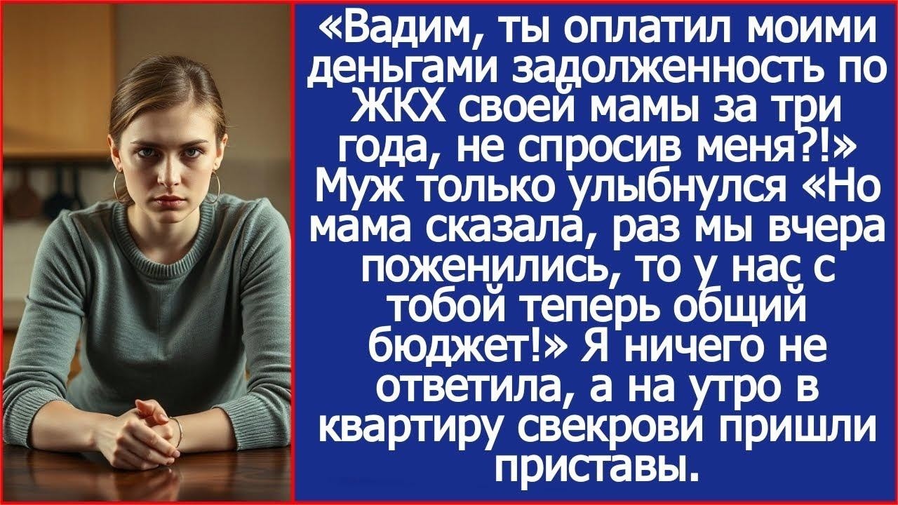 Вадим, ты оплатил моими деньгами задолженность по ЖКХ своей мамы за три года, не спросив меня !