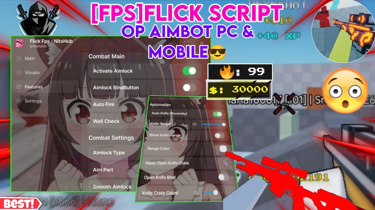 [FPS]Flick PC/Mobile Keyless Script😎 OP Aimbot🔥, Auto Fire, ESP, RGB Gun/Effects🤩 & Other more✨
