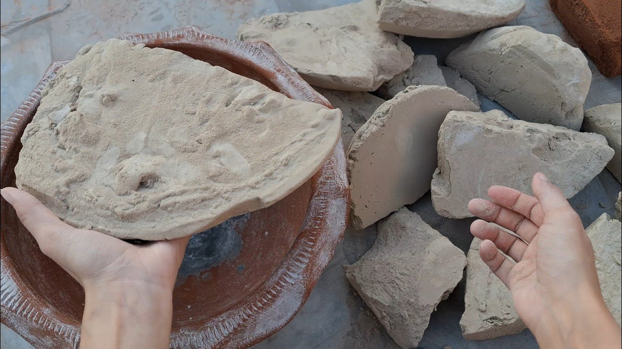 New video Pure mud dirt dry&water clay pot crumbling satisfying