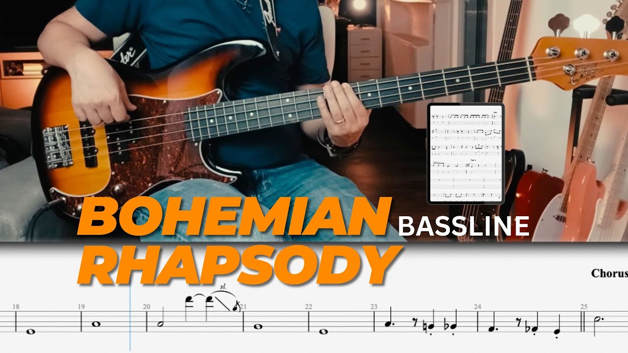 Bohemian Rhapsody BASS TUTORIAL - QUEEN with play along bass tab