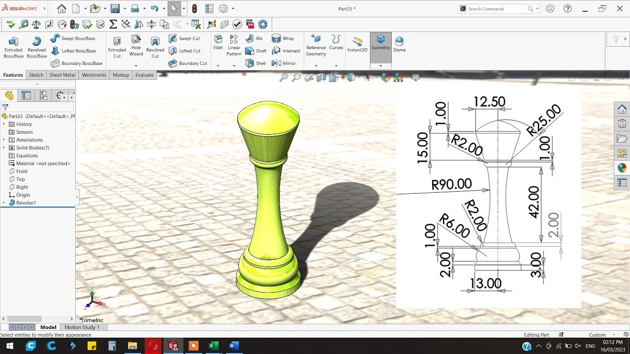 How to make chess queen in solidworks.