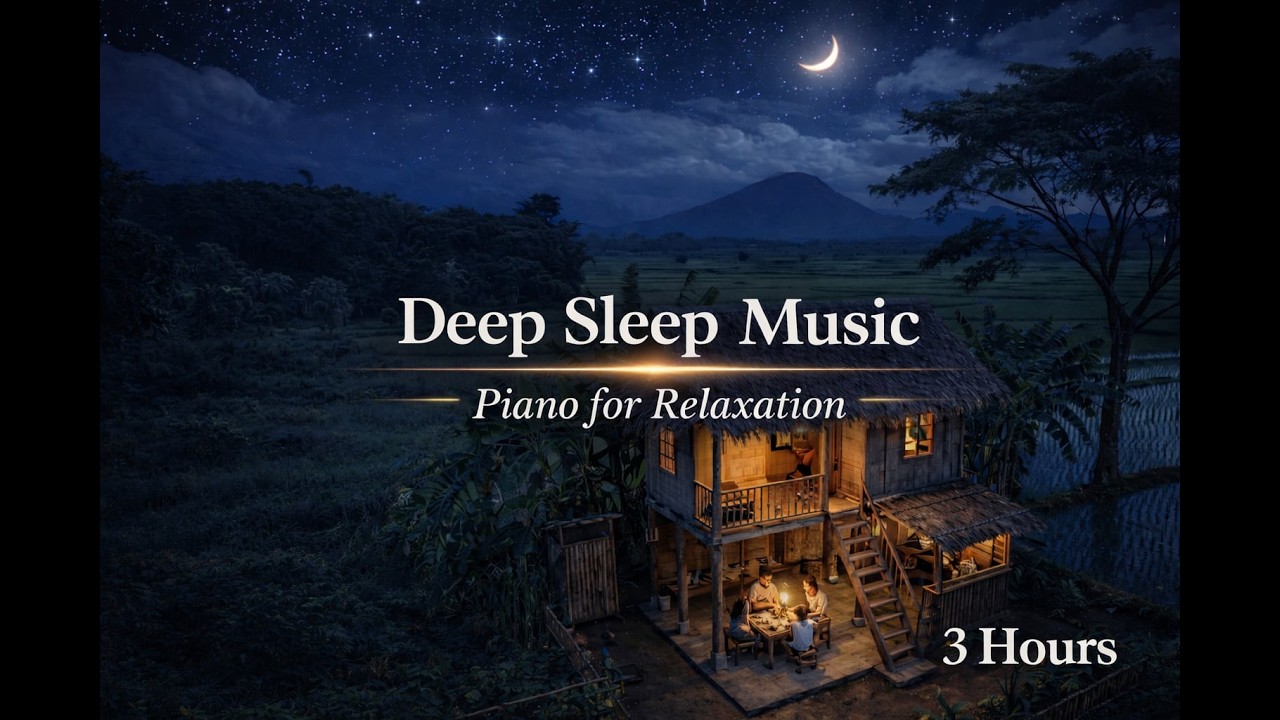 (No Ads) Sleep Music 3 Hours 🌙 Peaceful Village Night Ambience | Relaxing Piano to Fall Asleep (4K)