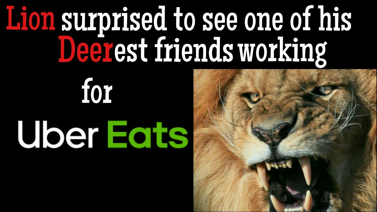 Lion surprised to see one of his Deer-est friends working for Uber Eats
