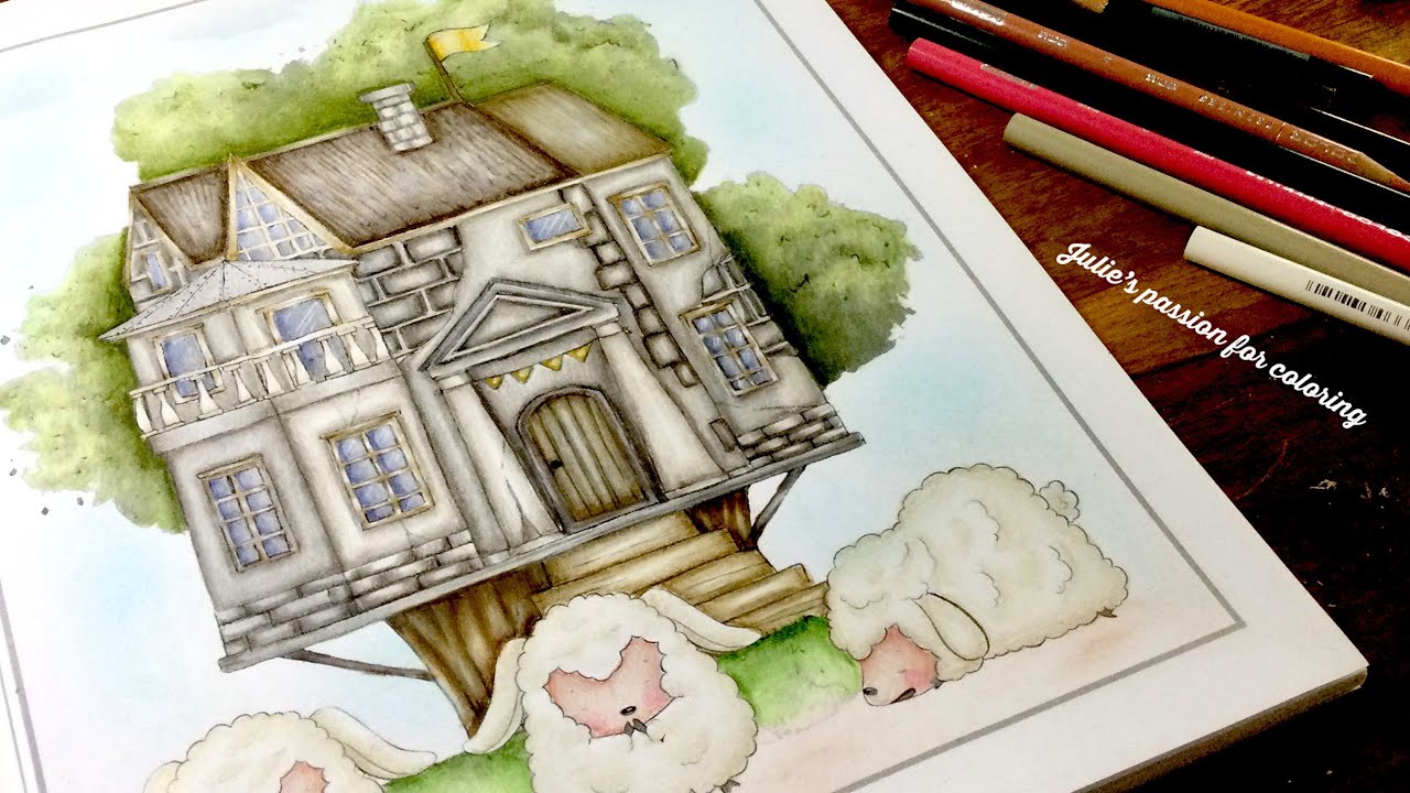 THE CUTEST HOUSES (grayscale coloring book) by Rachel Mintz - prismacolor pencils - color along