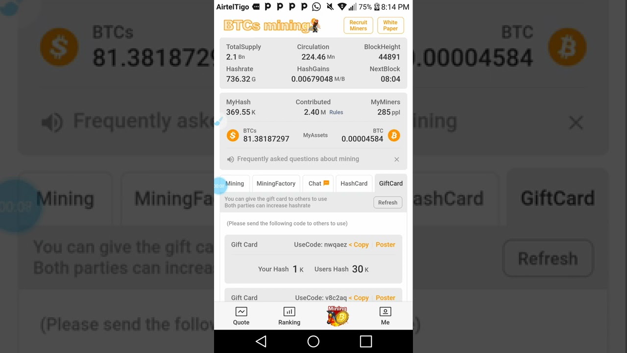 Satoshi Miner(How to use giftcard code & exchange hashcard codes, plus BTC withdrawal proof)
