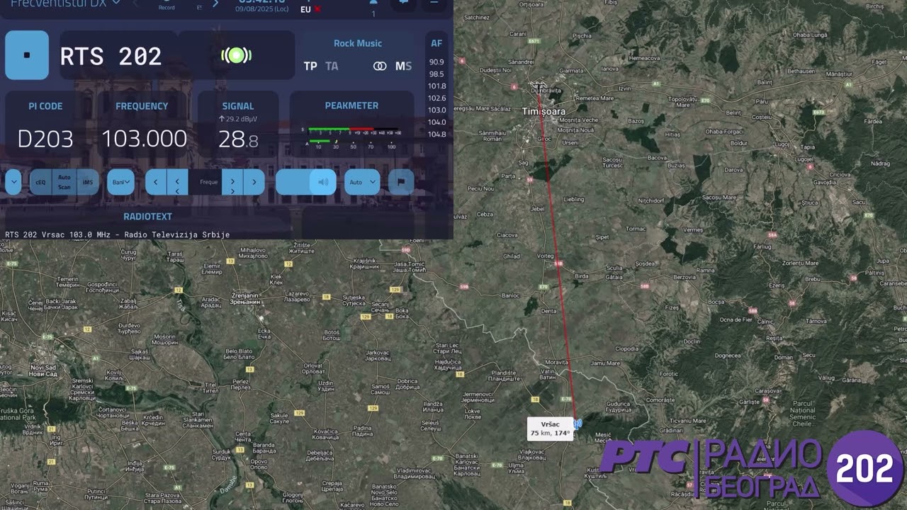 RTS 202 - Vršac 🇷🇸 - 103.0 MHz received in Timișoara 🇷🇴 (with RDS + RT)