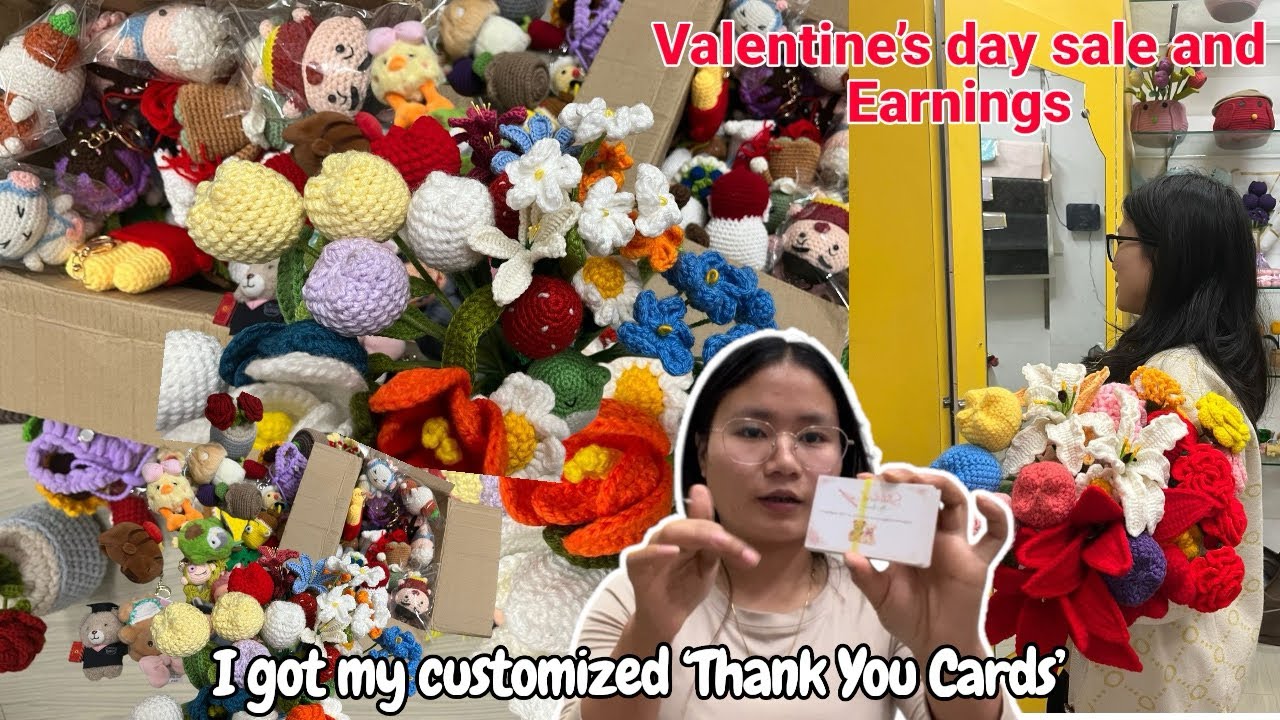 I got my first customized‘Thank You’ card for my small crochet business | valentine’s sale & earning