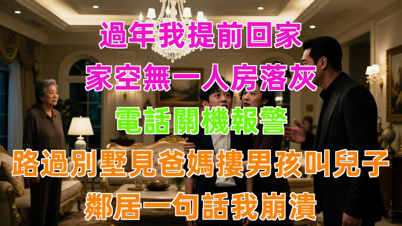 過年我提前回家，家空無一人房落灰，電話關機報警，路過別墅見爸媽摟男孩叫兒子，鄰居一句話我崩潰！