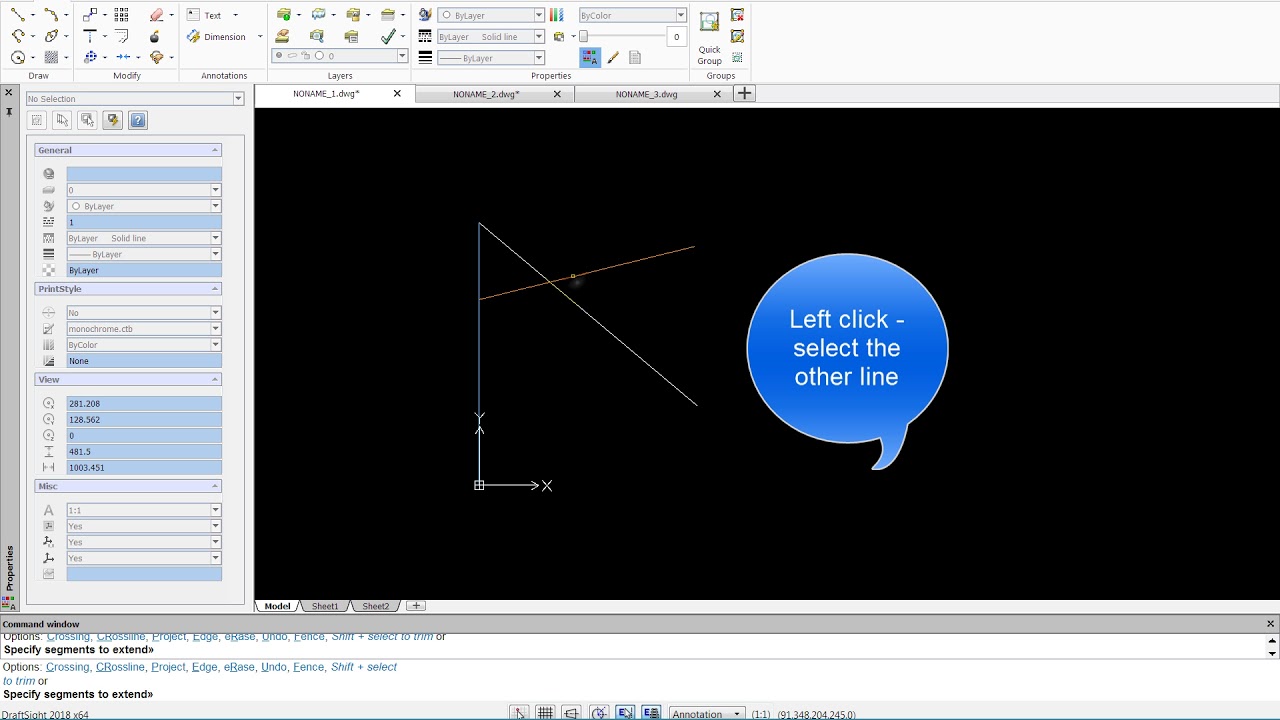 How to extend a line in draftsight