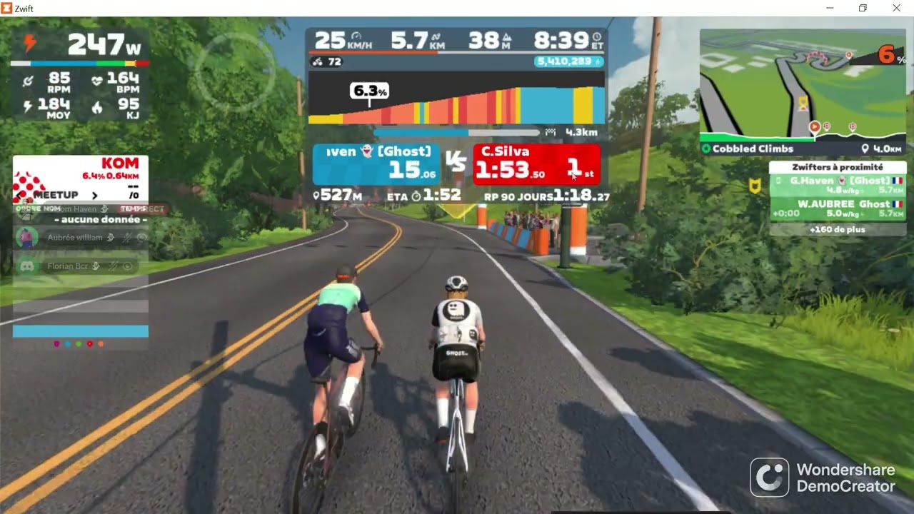 Zwift Ghost Team Duel Ladder contre William ! Cobbled climbs 