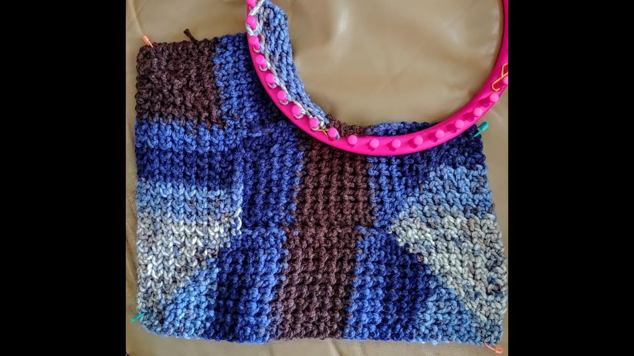 How to loom knit an easy 10 stitch blanket in Easy Textured Beginner Stitch, No Purls,