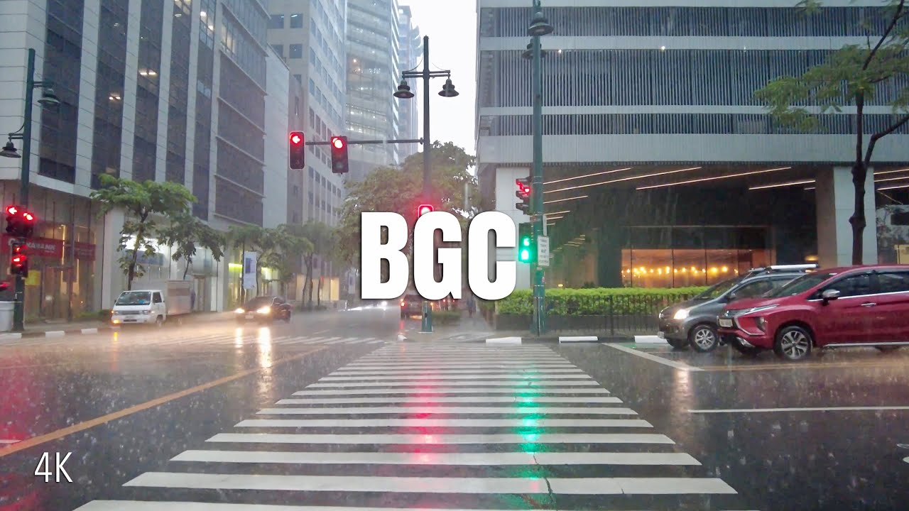 [4K] Walking in Super Heavy Rain in BGC, Metro Manila | Umbrella / City Binaural Rain Sounds