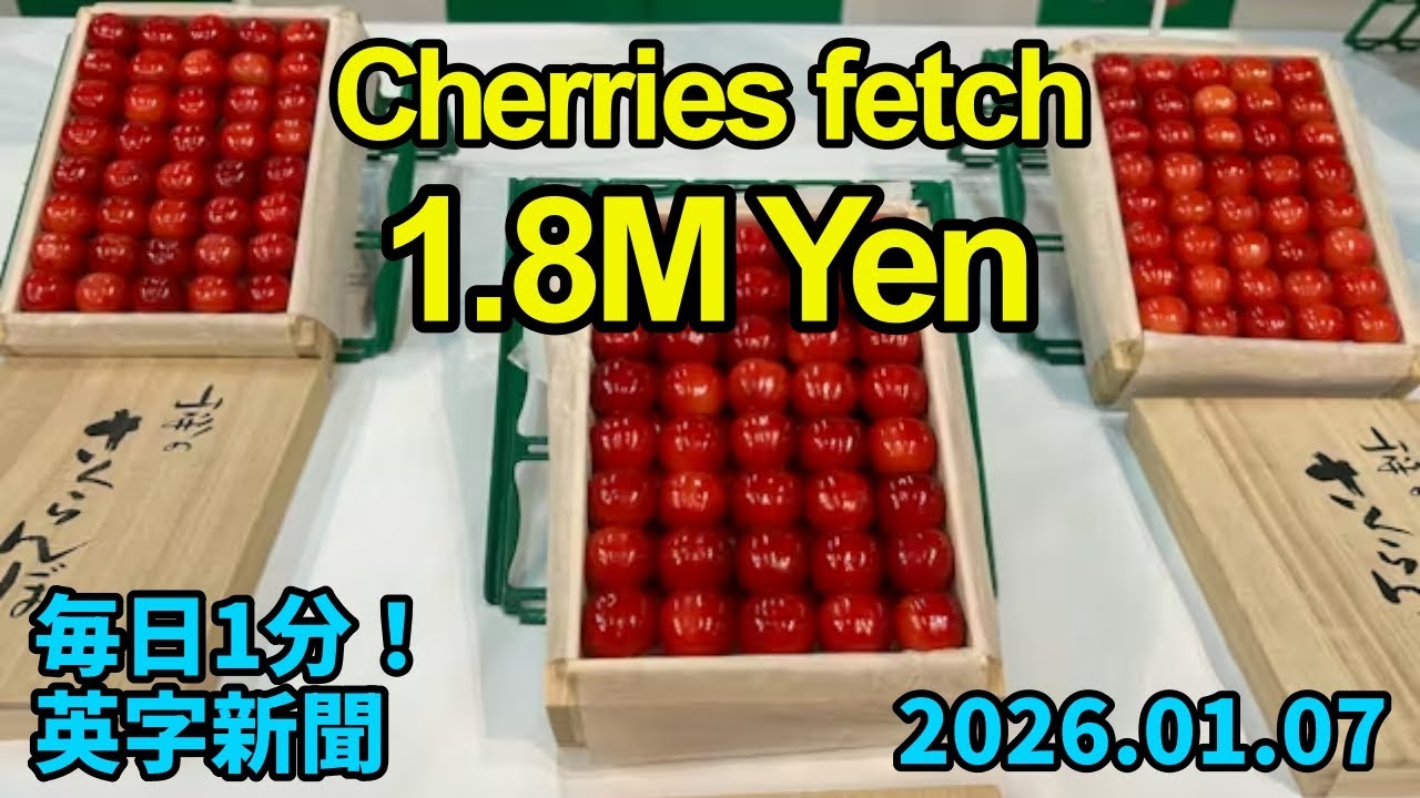 【日本：高級サクランボが１８０万円　初競り】Premium Cherries fetch 1.8M Yen at Japan's First Auction…2026年1月7日 毎日１分！英字新聞